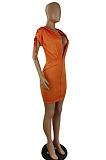 New Summer Women's Bandage Fron Zipper Bodycon Solid Color Casual Hooded Dress E8660