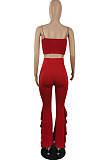 Fashion Wholesale Women Condole Belt Tank High Waist Flouned Flare Pants Plain Party Sets E8662