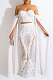 Trendy Sexy Strapless A Word Shoulder Sequins Decorative Pattern Back Split Skirts Sets CCY9573