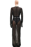 Euramerican Perspectivity V Collar Bling Bling Tassel Split Long Dress CCY9582