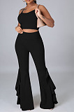 Fashion Wholesale Women Condole Belt Tank High Waist Flouned Flare Pants Plain Party Sets E8662