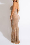 Euramerican Women Fashion Condole Belt Mesh Spaghetti Hot Drilling Skinny Long Dress No Underwear CCY9610