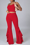 Fashion Wholesale Women Condole Belt Tank High Waist Flouned Flare Pants Plain Party Sets E8662