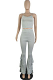 Fashion Wholesale Women Condole Belt Tank High Waist Flouned Flare Pants Plain Party Sets E8662