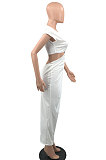 Euramerican Women Spring ClubSolid Color V Collar Dew Waist Split Ruffle Bodycon Long Dress PH13265