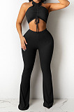 Top Sellers Women Sexy Ribber Sleeveless Drawstring Crop Tank Tops Wide Leg Pants Slim Fitting Plain Sets E8663