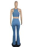 Top Sellers Women Sexy Ribber Sleeveless Drawstring Crop Tank Tops Wide Leg Pants Slim Fitting Plain Sets E8663