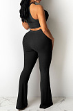 Top Sellers Women Sexy Ribber Sleeveless Drawstring Crop Tank Tops Wide Leg Pants Slim Fitting Plain Sets E8663