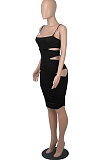Euramerican Women Silver Condole Belt Sexy High Elastic Bodycon Hollow Out Backless Mini Dress WMZ2704