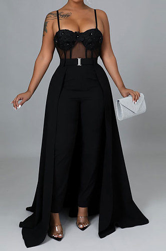 Fashion Sexy Condole Belt Collect Waist Perspectivity Backless Pure Color Jumpsuits Trousers Skirt CCY9616