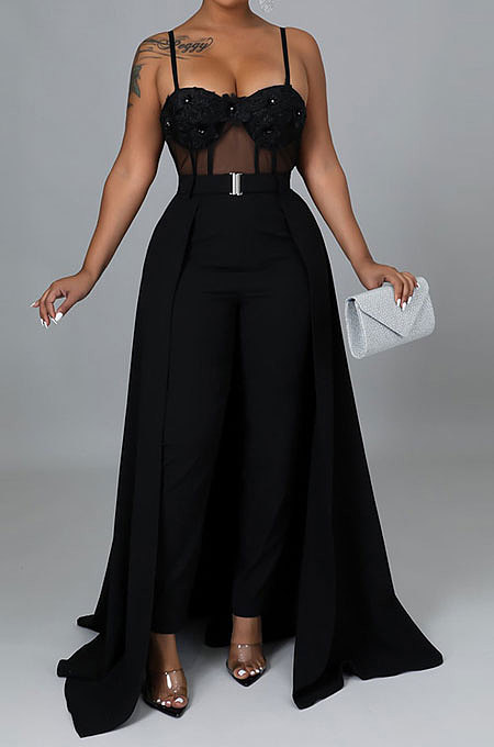 Fashion Sexy Condole Belt Collect Waist Perspectivity Backless Pure Color Jumpsuits Trousers Skirt CCY9616