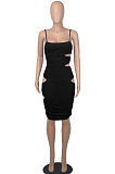 Euramerican Women Silver Condole Belt Sexy High Elastic Bodycon Hollow Out Backless Mini Dress WMZ2704