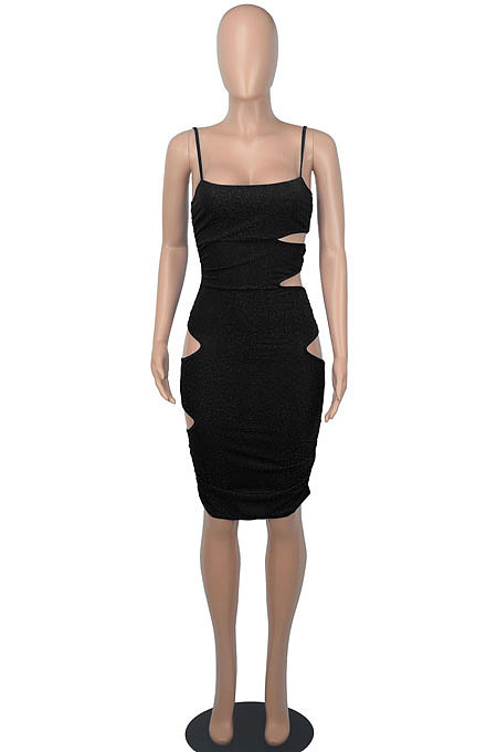 Euramerican Women Silver Condole Belt Sexy High Elastic Bodycon Hollow Out Backless Mini Dress WMZ2704