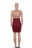 Euramerican Women Fashion Sexy Halter Neck Hollow Out Solid Color Backless Bandage Mini Dress WMZ2705