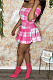 Wholesale Cute Women Plaid Printed Off Shoulder Short Sleeve Crop Tops Mini Skirts Fashion Sets E8664