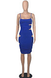 Euramerican Women Silver Condole Belt Sexy High Elastic Bodycon Hollow Out Backless Mini Dress WMZ2704