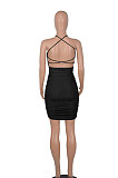Euramerican Women Fashion Sexy Halter Neck Hollow Out Solid Color Backless Bandage Mini Dress WMZ2705
