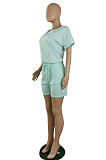 Casual Wholesale Women Short Sleeve Round Neck Shorts Solid Color Sport Fake Two Jumpsuits E8667