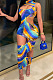 Women's Dew Sexy Colorful Printed Sleeveless O Neck Hollow Out Maxi Bodycon Dress E8666