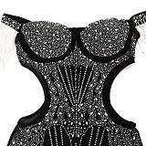 Fashion Sexy A Word Shoulder Side Hollow Out Hot Drilling Tassel Bodycon Mini Dress CCY9629