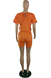 Casual Wholesale Women Short Sleeve Round Neck Shorts Solid Color Sport Fake Two Jumpsuits E8667