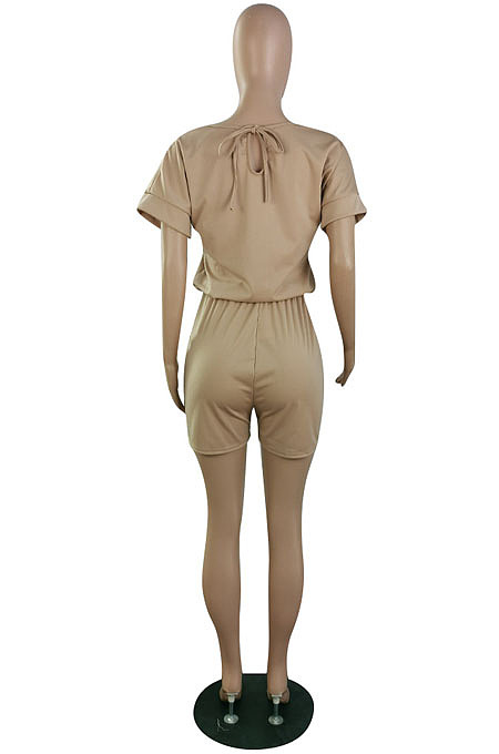 Casual Wholesale Women Short Sleeve Round Neck Shorts Solid Color Sport Fake Two Jumpsuits E8667