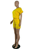 Casual Wholesale Women Short Sleeve Round Neck Shorts Solid Color Sport Fake Two Jumpsuits E8667