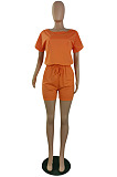 Casual Wholesale Women Short Sleeve Round Neck Shorts Solid Color Sport Fake Two Jumpsuits E8667