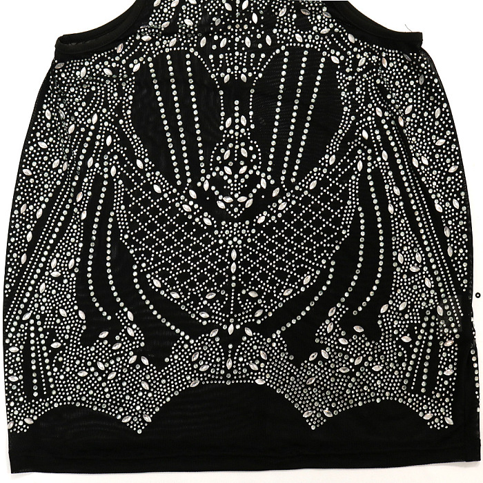 Fashion Sexy A Word Shoulder Side Hollow Out Hot Drilling Tassel Bodycon Mini Dress CCY9629