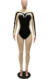 Fashion Sexy Perspectivity Velvet Low Waist Bodycon Jumpsuits CCY9636