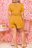 Casual Wholesale Women Short Sleeve Round Neck Shorts Solid Color Sport Fake Two Jumpsuits E8667