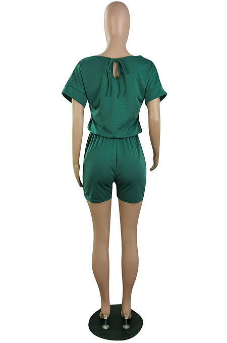Casual Wholesale Women Short Sleeve Round Neck Shorts Solid Color Sport Fake Two Jumpsuits E8667