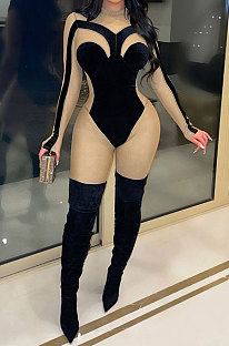 Fashion Sexy Perspectivity Velvet Low Waist Bodycon Jumpsuits CCY9636