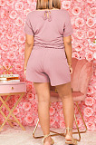 Casual Wholesale Women Short Sleeve Round Neck Shorts Solid Color Sport Fake Two Jumpsuits E8667