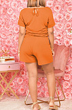 Casual Wholesale Women Short Sleeve Round Neck Shorts Solid Color Sport Fake Two Jumpsuits E8667