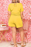 Casual Wholesale Women Short Sleeve Round Neck Shorts Solid Color Sport Fake Two Jumpsuits E8667