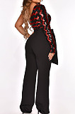 Fashion New Women Sequins Patchwork One Shoulder Long Sleeve Collect Waist Wide Leg Jumpsuits Party QZ3331