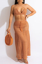 Euramerican Women Fashion Sexy Strapless Halter Neck Bandage Perspectivity Lace Skirts Sets CCY9625