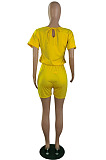 Casual Wholesale Women Short Sleeve Round Neck Shorts Solid Color Sport Fake Two Jumpsuits E8667