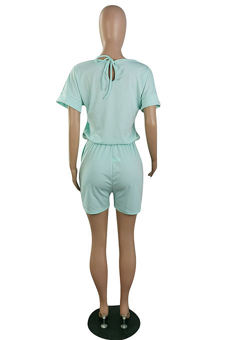 Casual Wholesale Women Short Sleeve Round Neck Shorts Solid Color Sport Fake Two Jumpsuits E8667