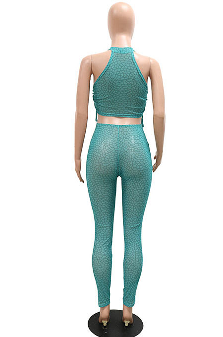 Euramerican Fashion Sexy Halter Neck Bandage Printing Perspectivity Long Pants Sets CCY9640