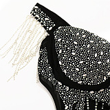 Fashion Sexy A Word Shoulder Side Hollow Out Hot Drilling Tassel Bodycon Mini Dress CCY9629