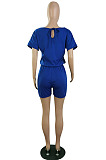 Casual Wholesale Women Short Sleeve Round Neck Shorts Solid Color Sport Fake Two Jumpsuits E8667