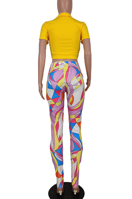Women V Collar T Shirt Top Printing Lpng Pants Sets AGY68548