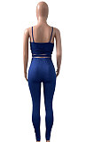 Euramerican Women Solid Color Sleeveless Bandage Tight Sport Pants Sets NK275