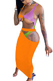 Euramerican Women Multi Spliced Jumpsuits Swimwear Beach Skirts Sets NK274