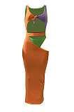 Euramerican Women Multi Spliced Jumpsuits Swimwear Beach Skirts Sets NK274