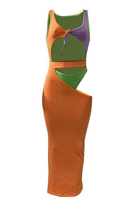 Euramerican Women Multi Spliced Jumpsuits Swimwear Beach Skirts Sets NK274