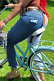 Fashion New Women Contrast Color Patchwork Hole Nine Cent Jeans SZS1008