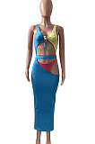 Euramerican Women Multi Spliced Jumpsuits Swimwear Beach Skirts Sets NK274